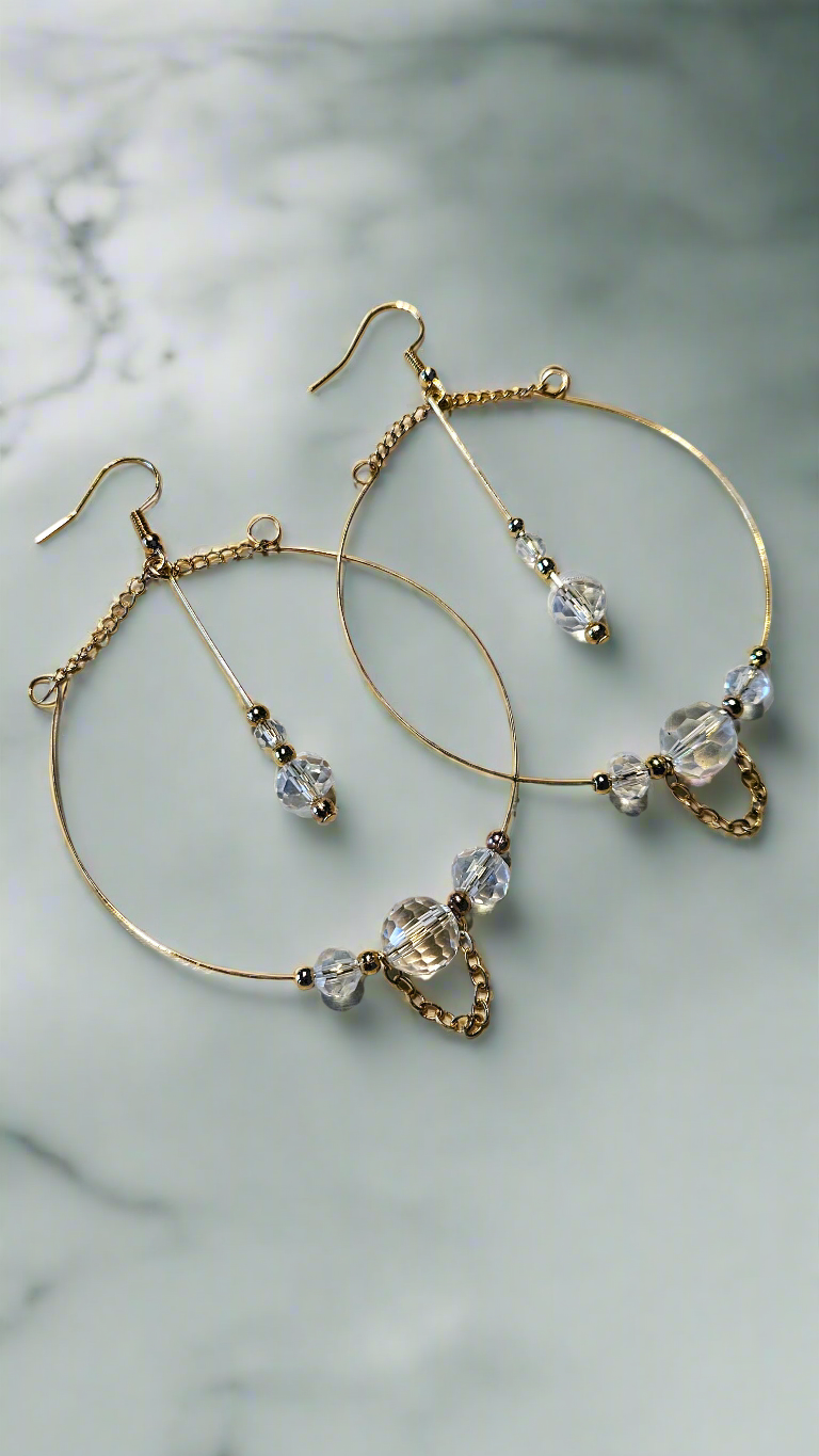 Large & Lovely Chain & Crystal Beaded Hoop Earrings