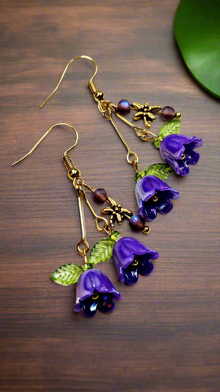 Beloved Purple Bellflowers & Tiny Dragonflies Drop Dangle Earrings(4 Styles)