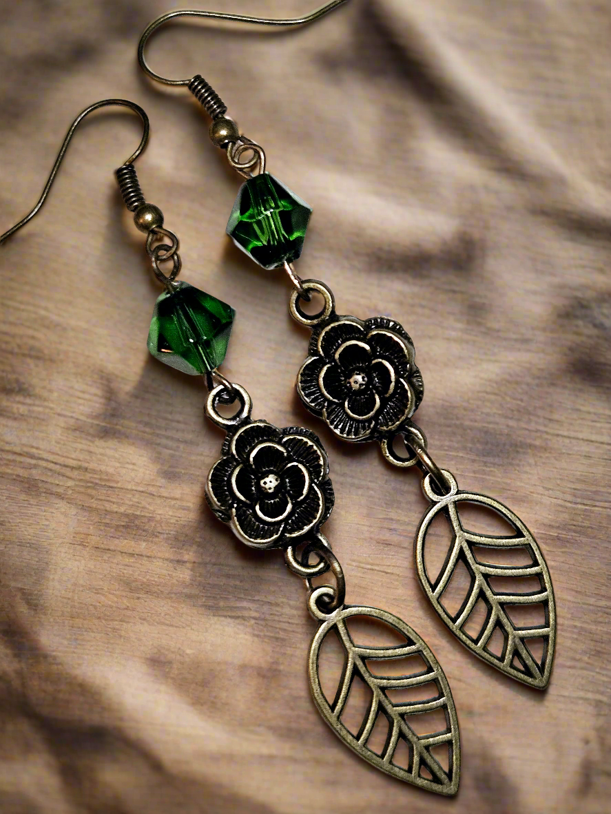 Leafy Green Flower Earrings