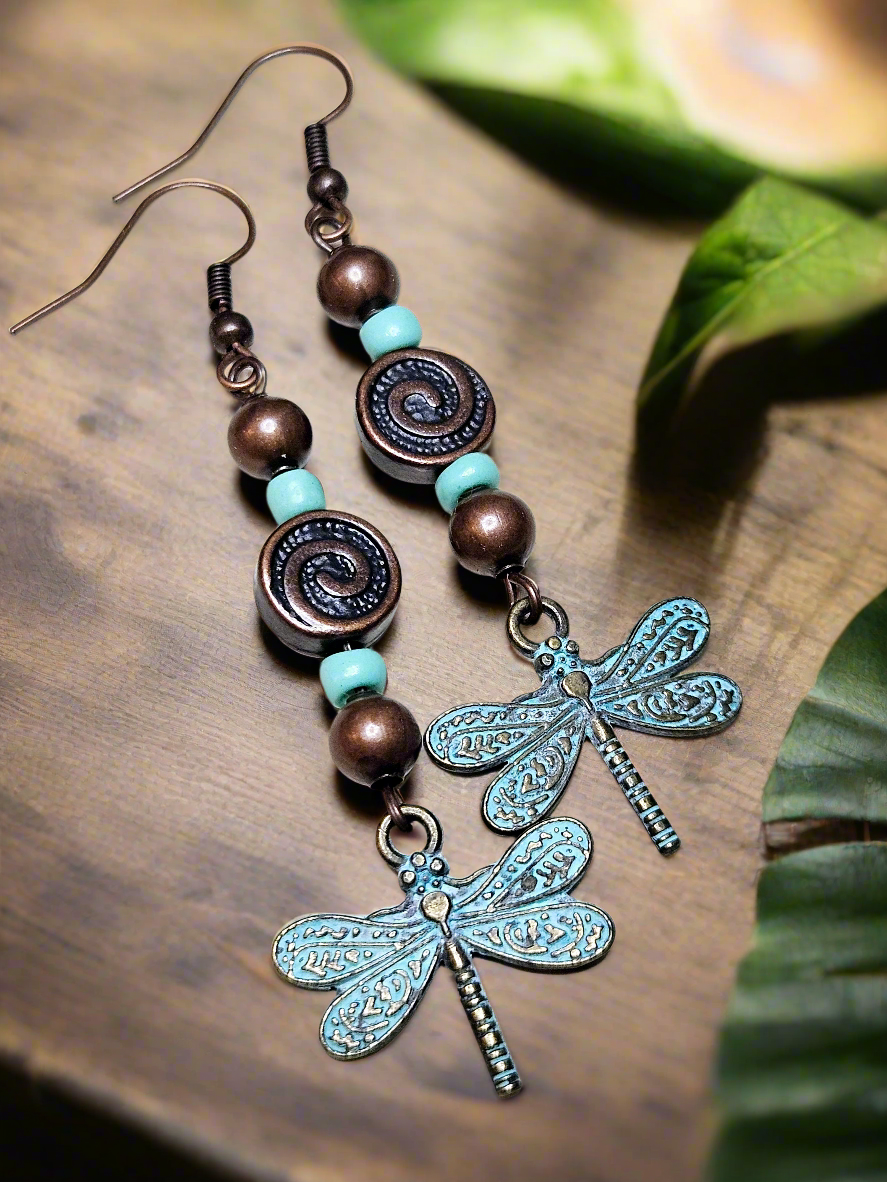 Boho Style Dragonfly Earrings - 3½"