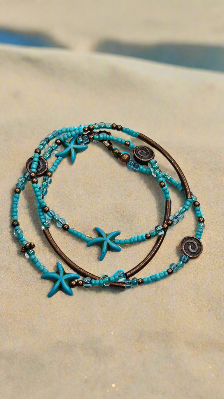 Antiqued Copper and Turquoise Magnesite Starfish Wrap Bracelet or Necklace