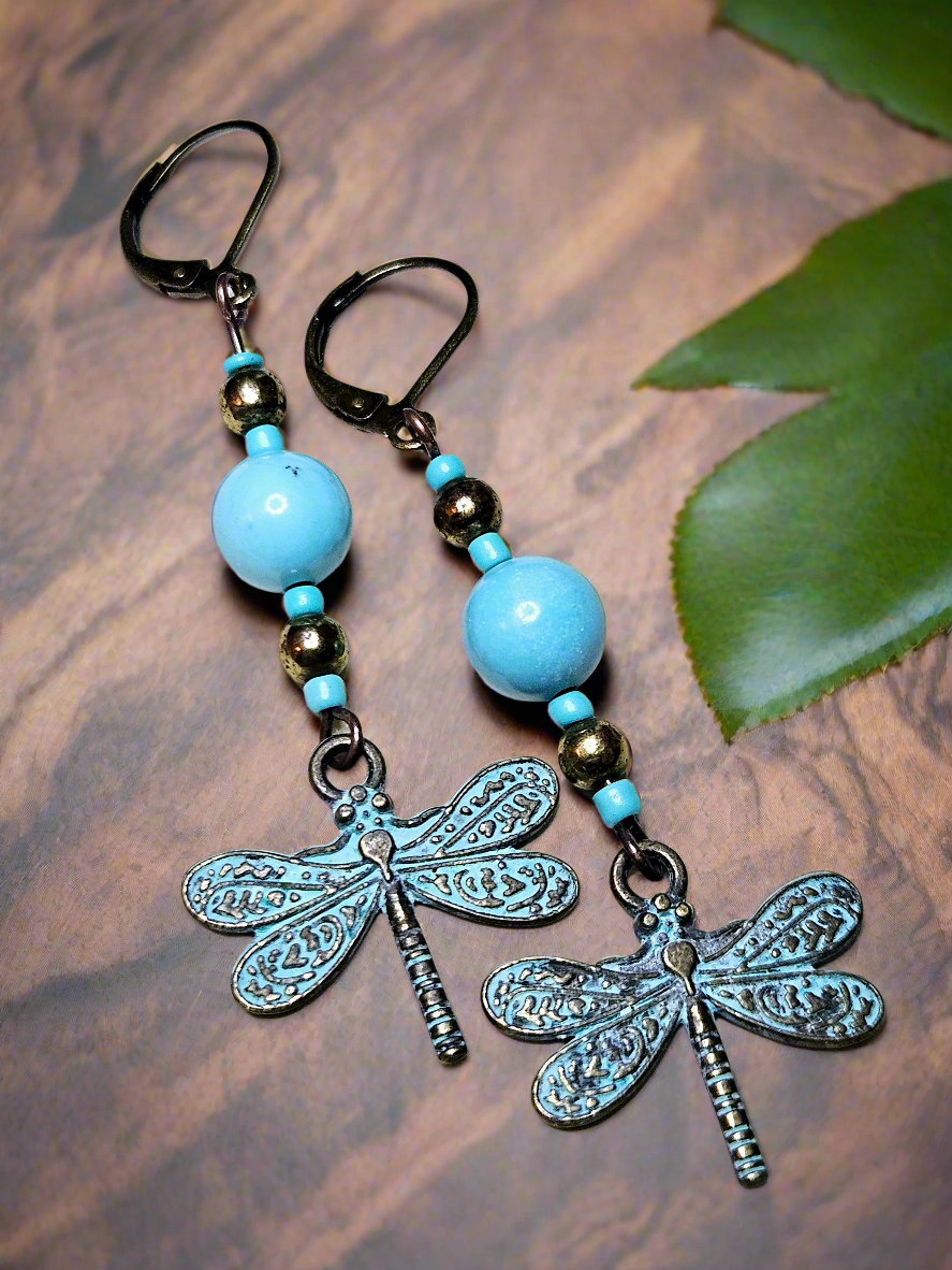 Boho Style Dragonfly Earrings - 3½"
