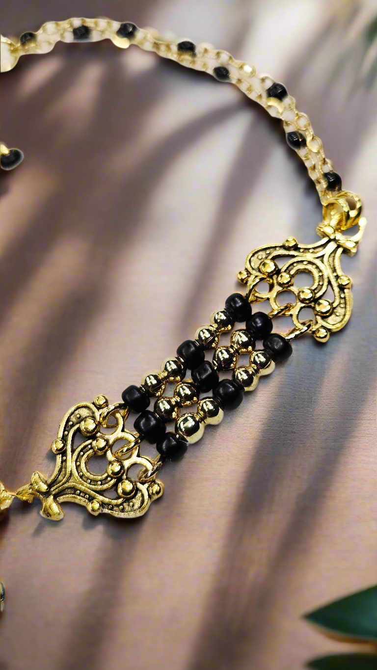 Gold Or Silver Filigree and Seed Bead Double Chain Bracelet