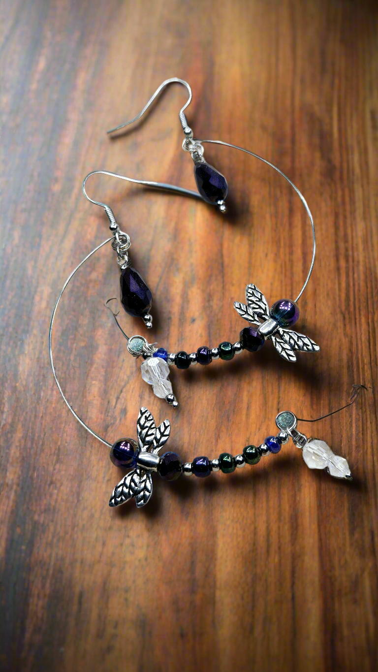 Dragonflies in Flight Half-Hoop Earrings