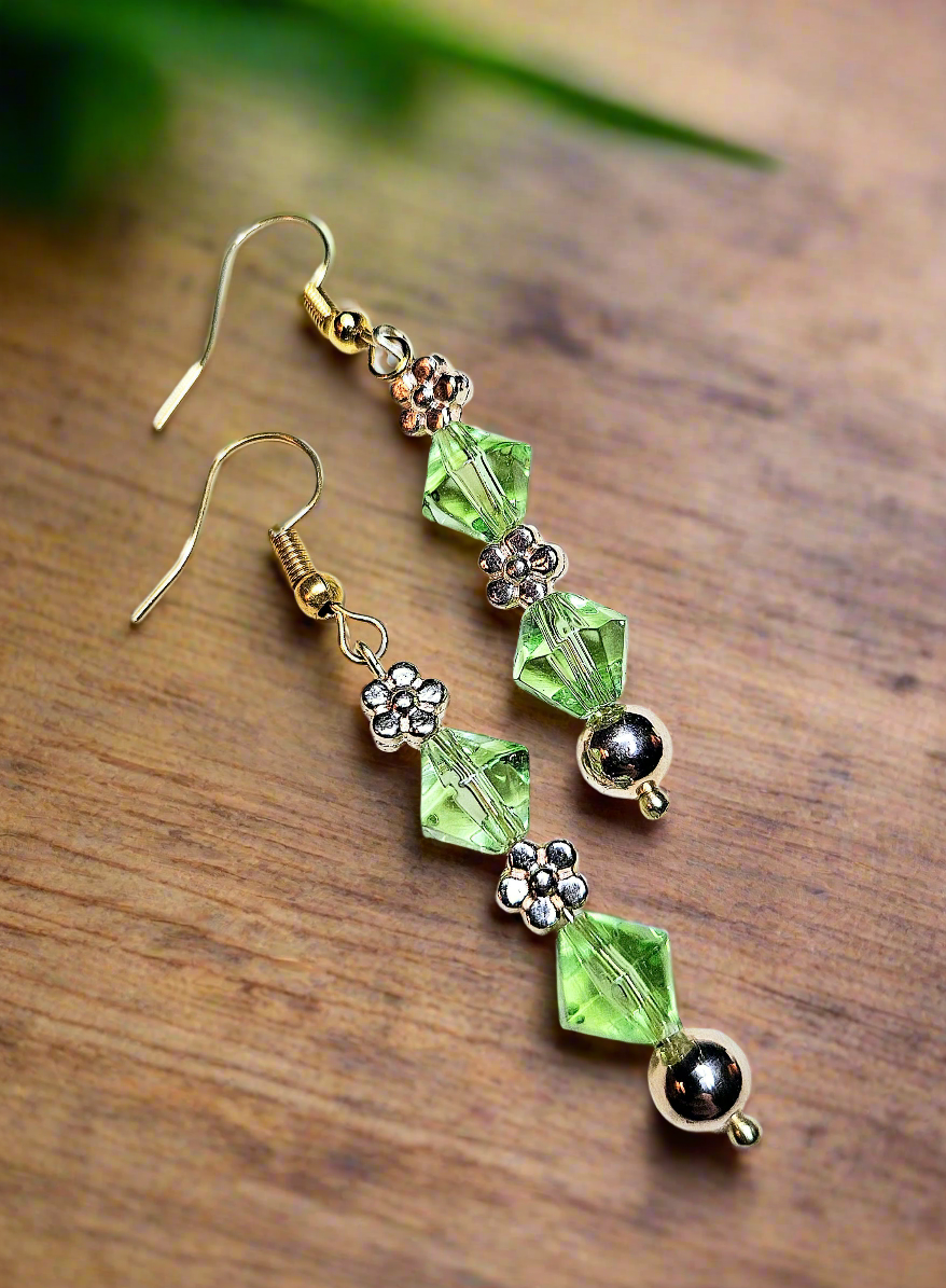 Simple Green & Gold Flowers Earrings