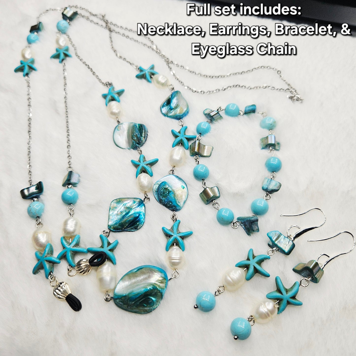 Turquoise Starfish Mother of Pearl and Freshwater Pearl Eyeglass Chain