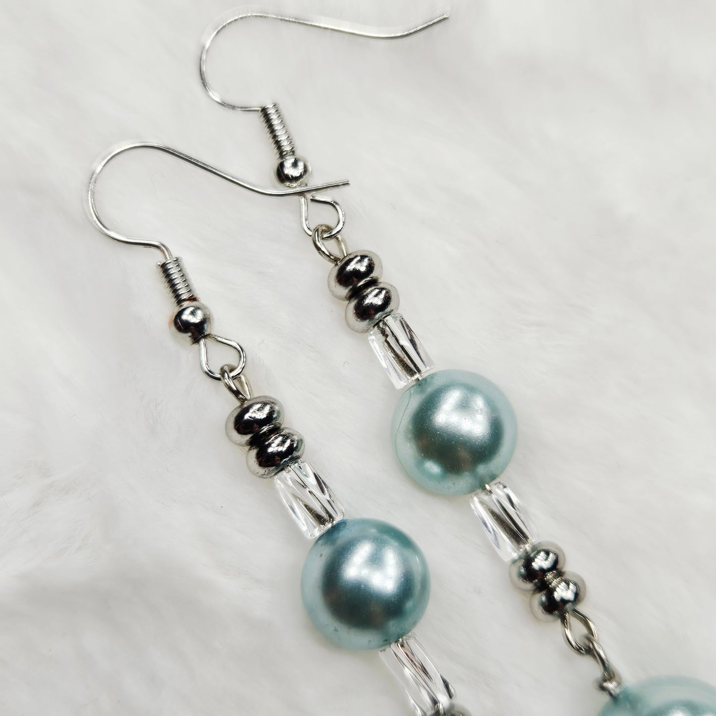 Cool Blue Pearl Wrap Bracelet and Earrings Set