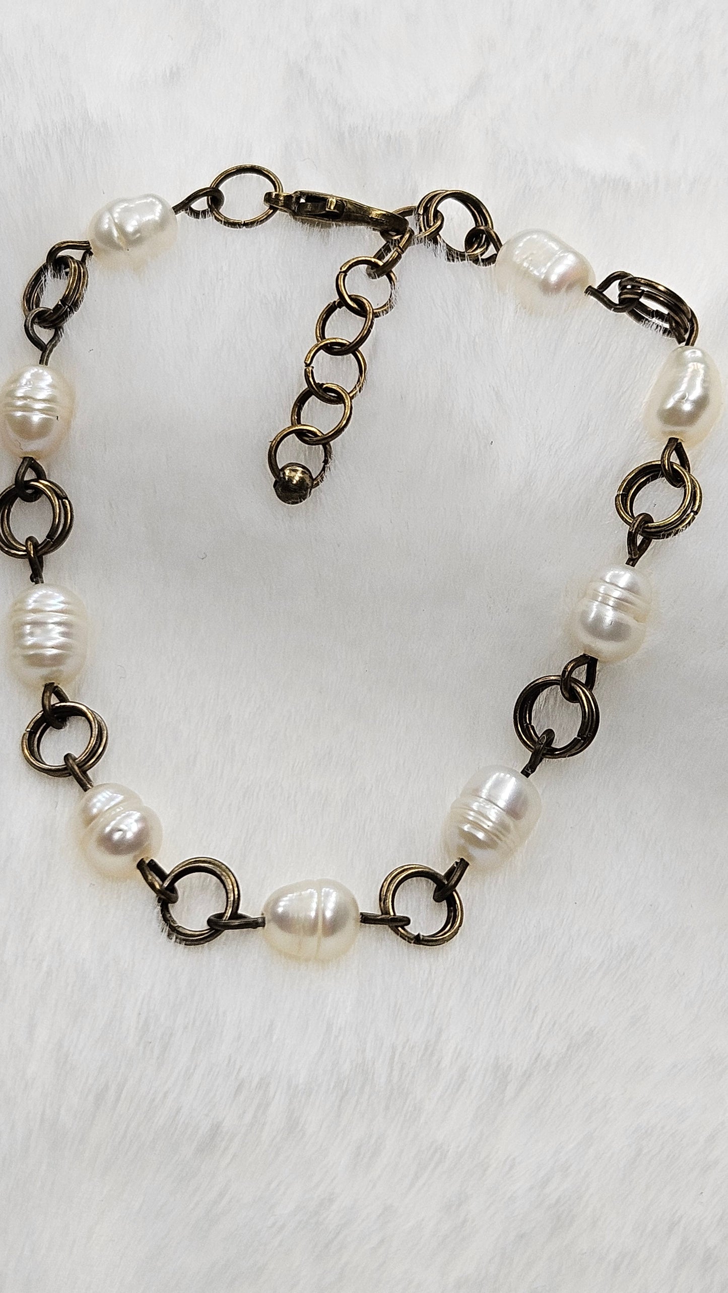 Antique Brass Risen Rose Cross Set - Rose Cross Pendant Necklace with Crystal & Freshwater Pearls Earrings & Bracelet