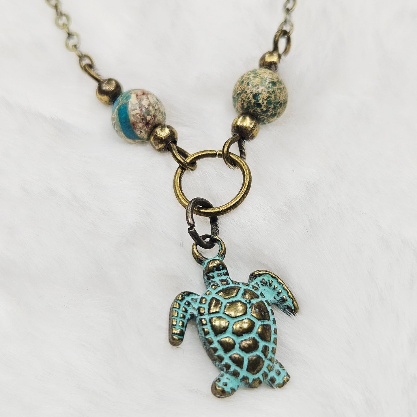 Aged Brass Sea Turtle and Turquoise Bracelet