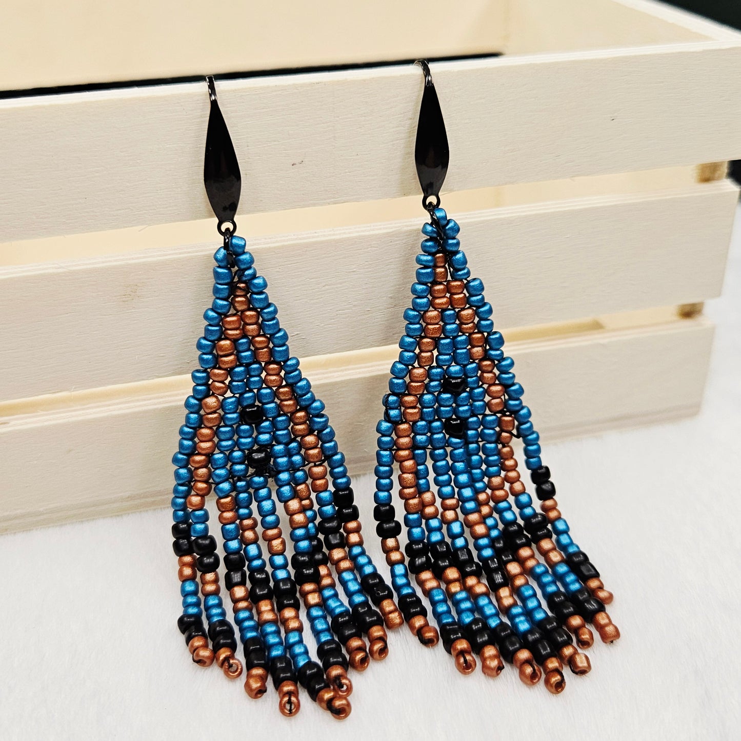 Terra Cotta Sky Beaded Fringe Earrings