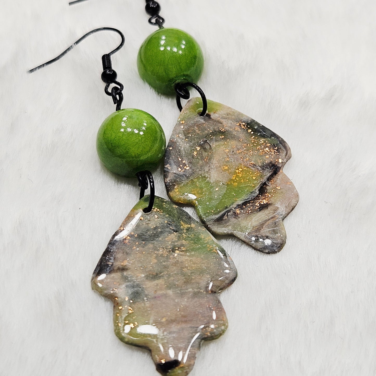 Lime Green Camouflage Leaf Polymer Clay Earrings