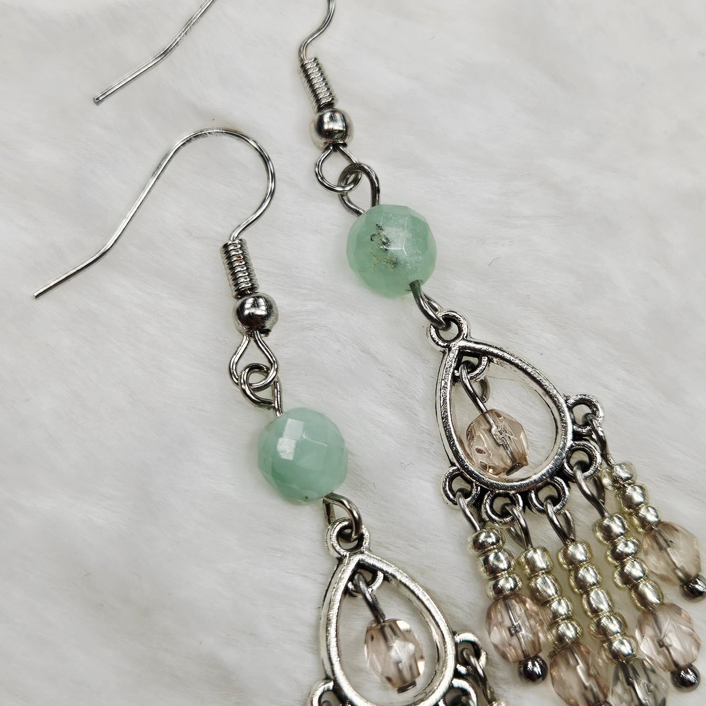 Green Aquamarine and Smoky Crystal Mini Chandelier Earrings