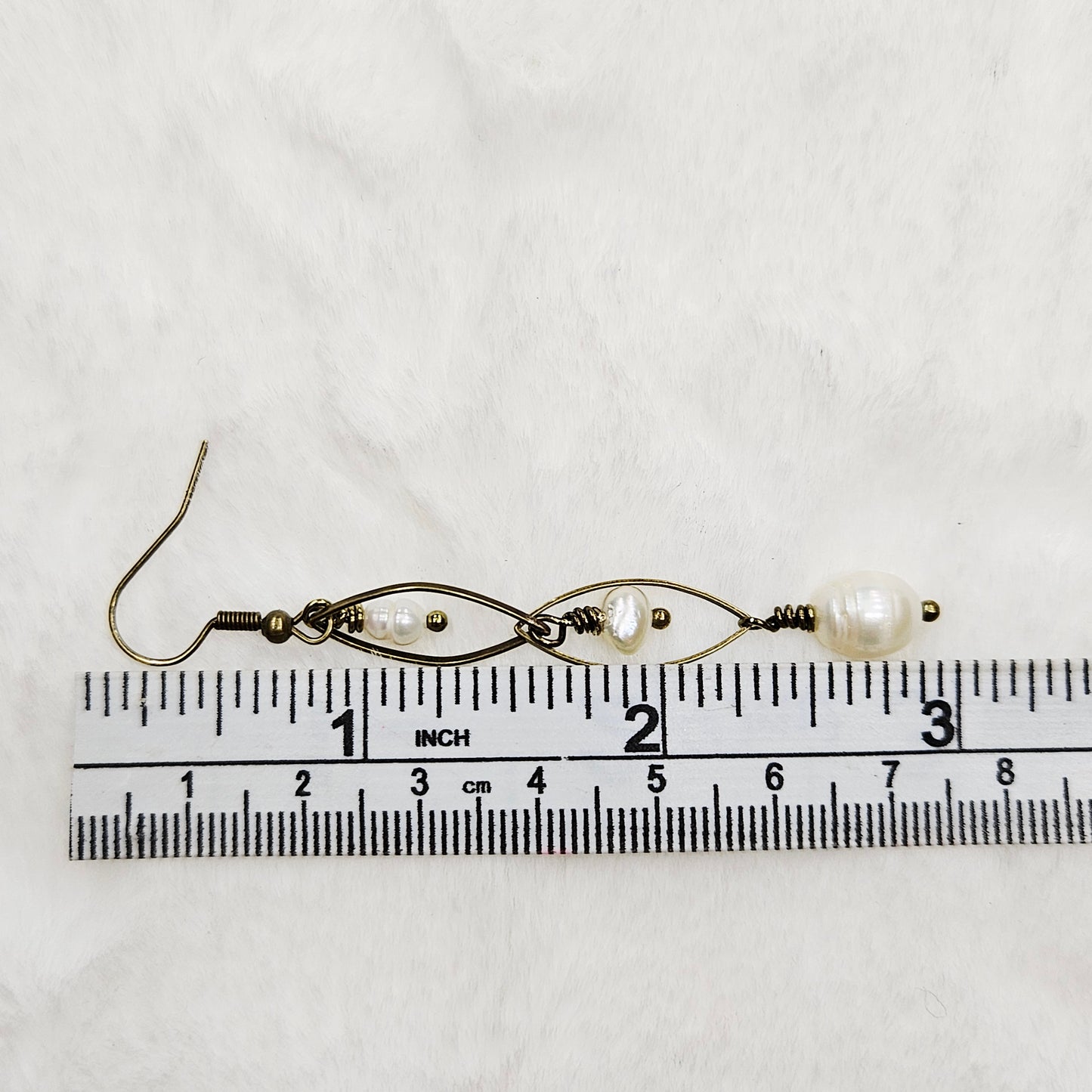 Long Antiqued Brass Oval Links with a Trio of Creamy Freshwater Pearl Dangles