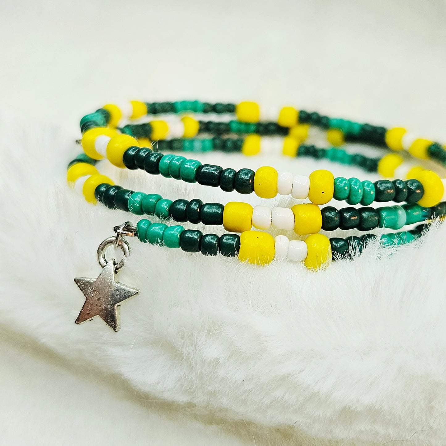 Gameday Seed Bead Wrap Bracelet with Star Charm