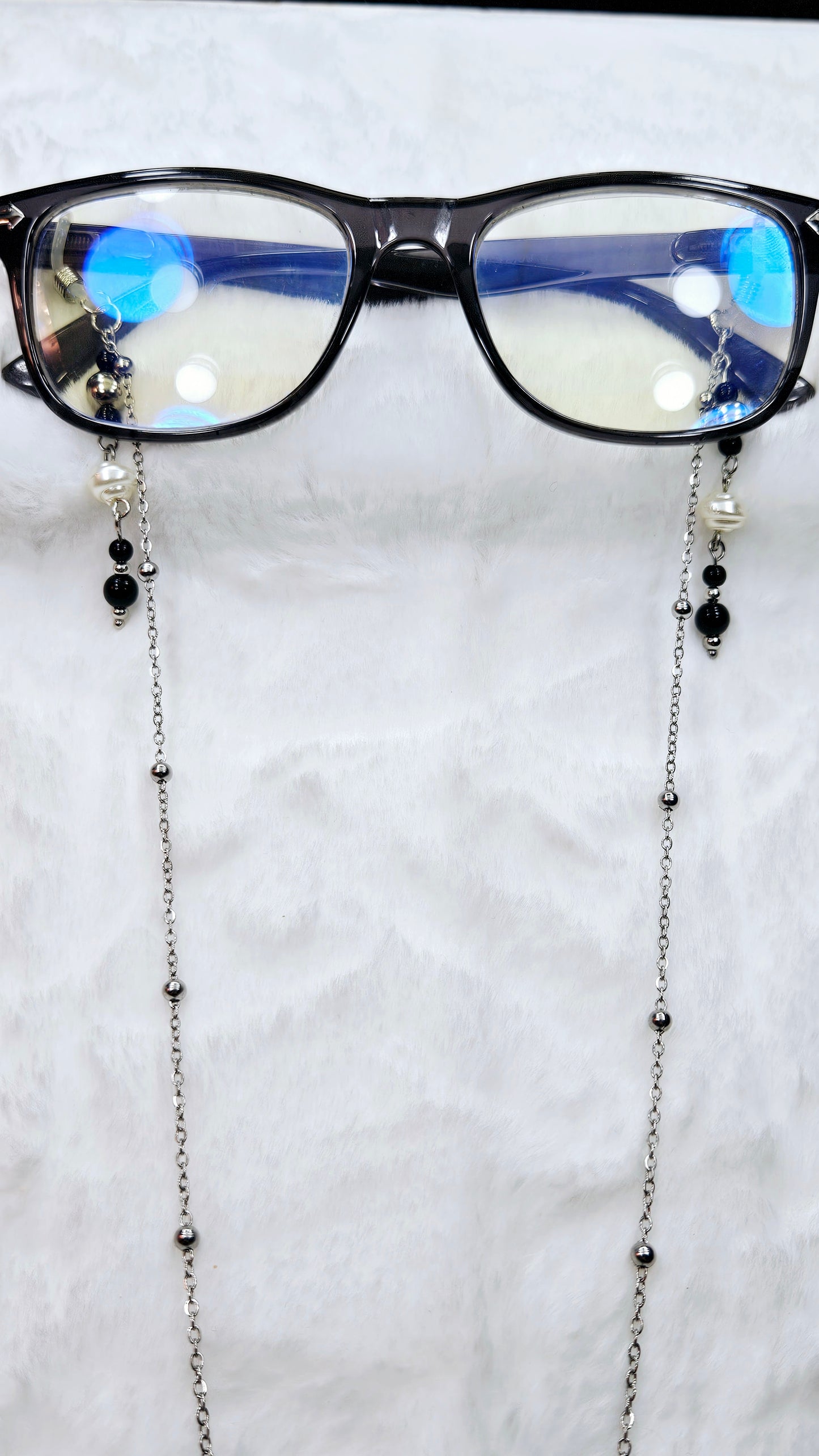 Black & Pearl on Silver Glasses Chain