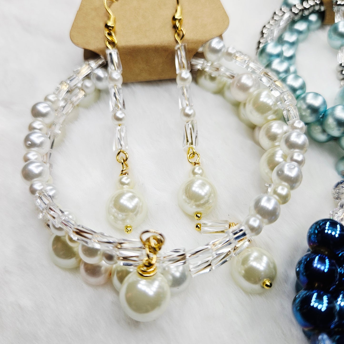 Classic Ivory Pearls and Twisted Glass Wrap Bracelet and Earrings Set