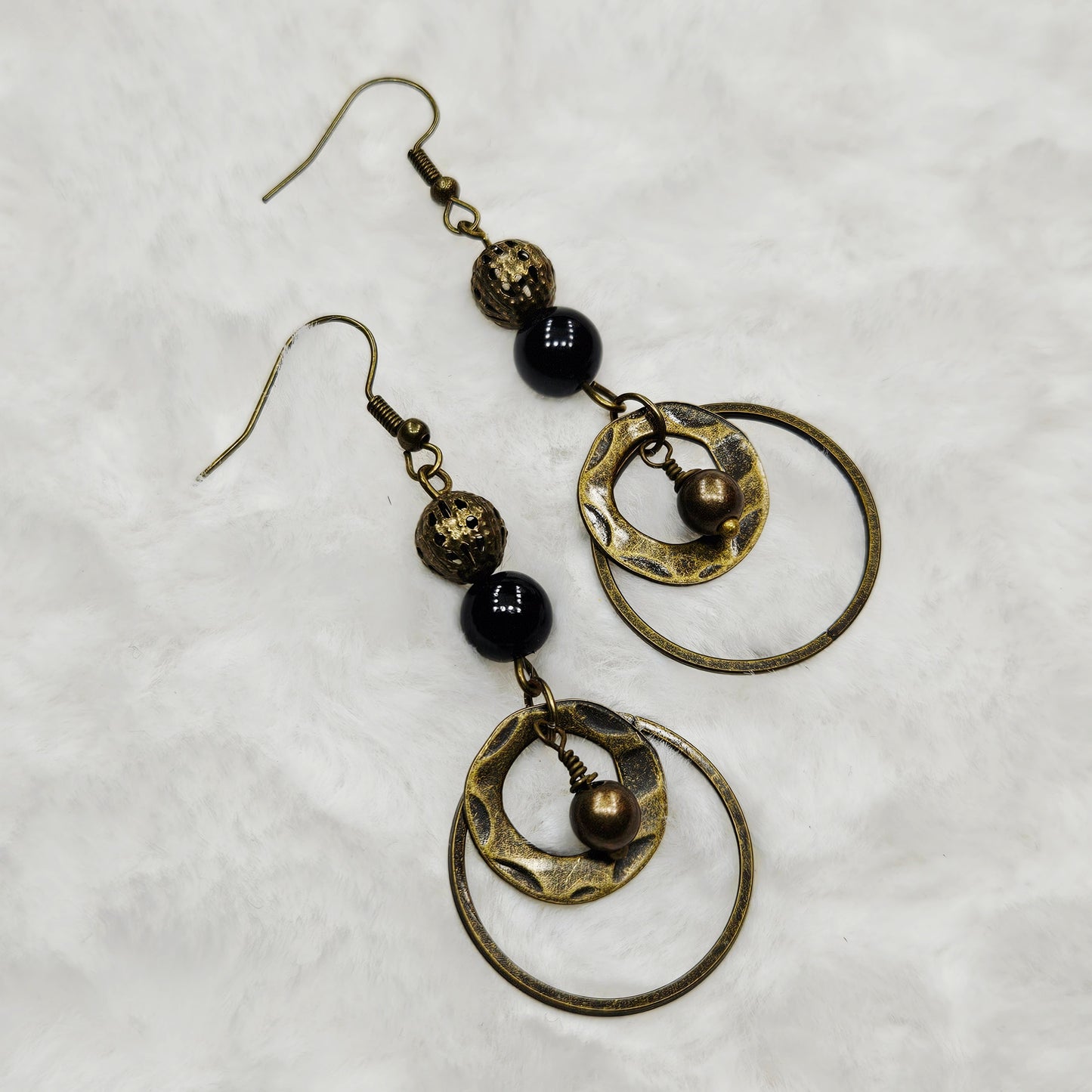 Antiqued Brass Drop Hoop Dangle Earrings
