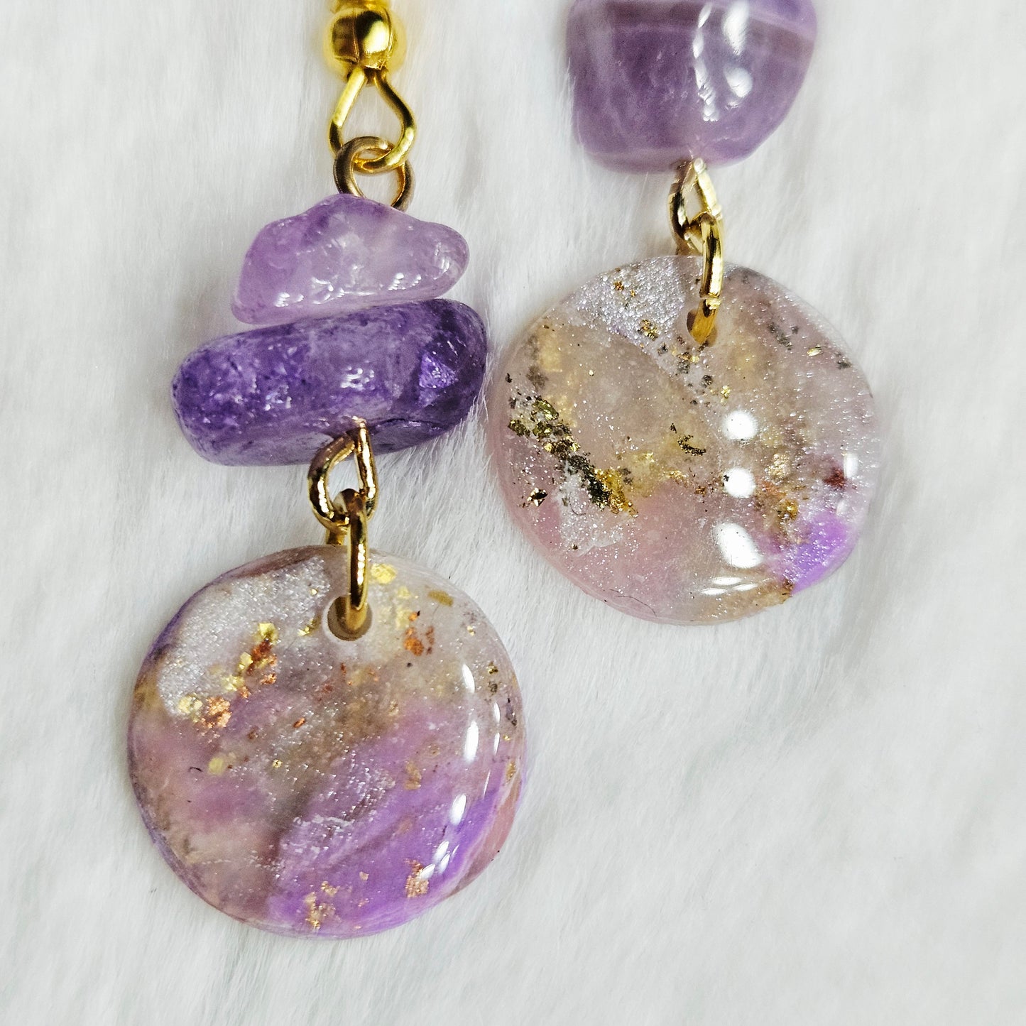 Purple Marble Clay with Gold Fleck and Amethyst Chips in Gold or Silver