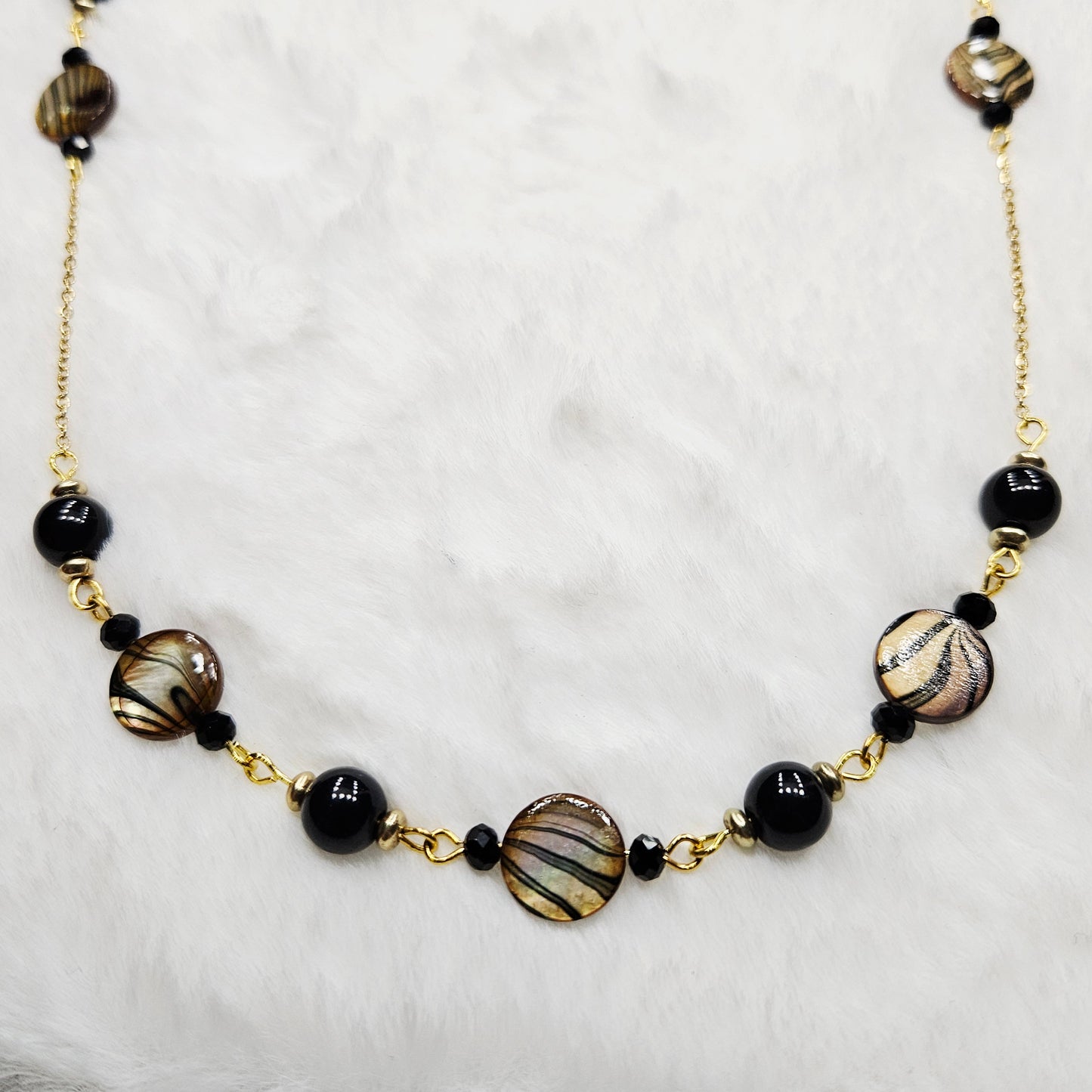 Beautifully Bold Black and Brown Pearly Shell Necklace