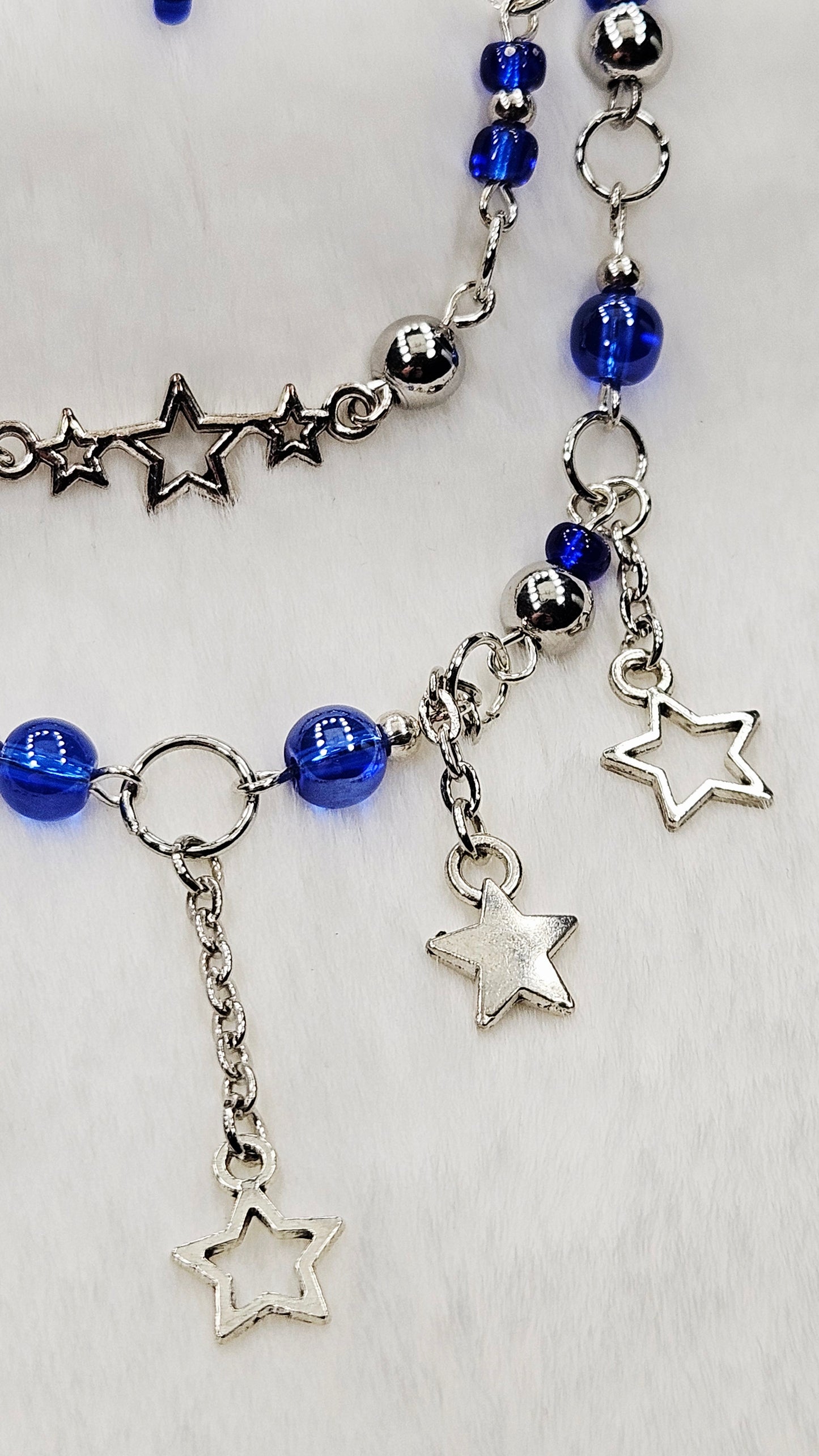 Cobalt Blue and Silver Stars Charm Necklace with Bracelet Set