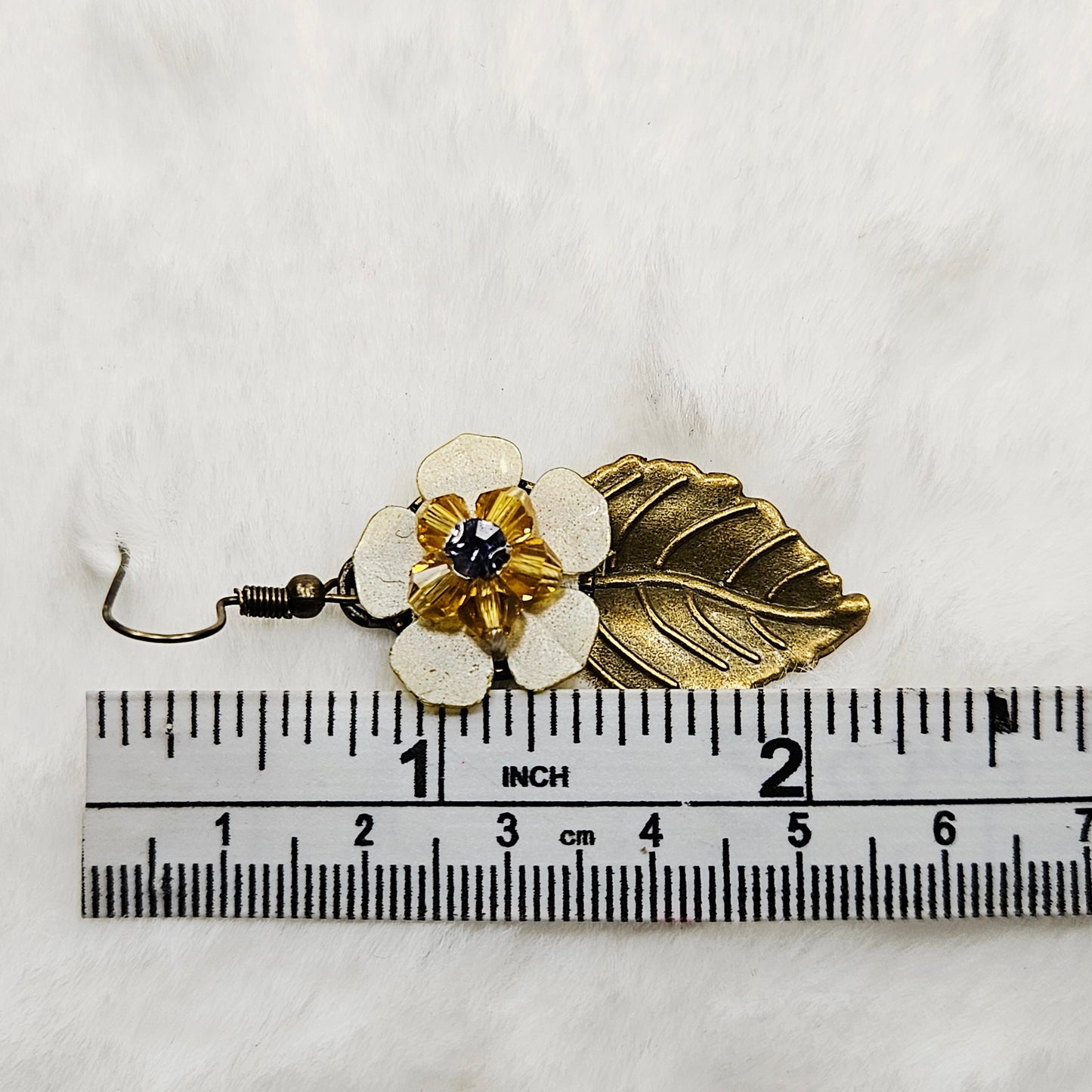 Brass Leaf Earrings with Golden Yellow Flowers