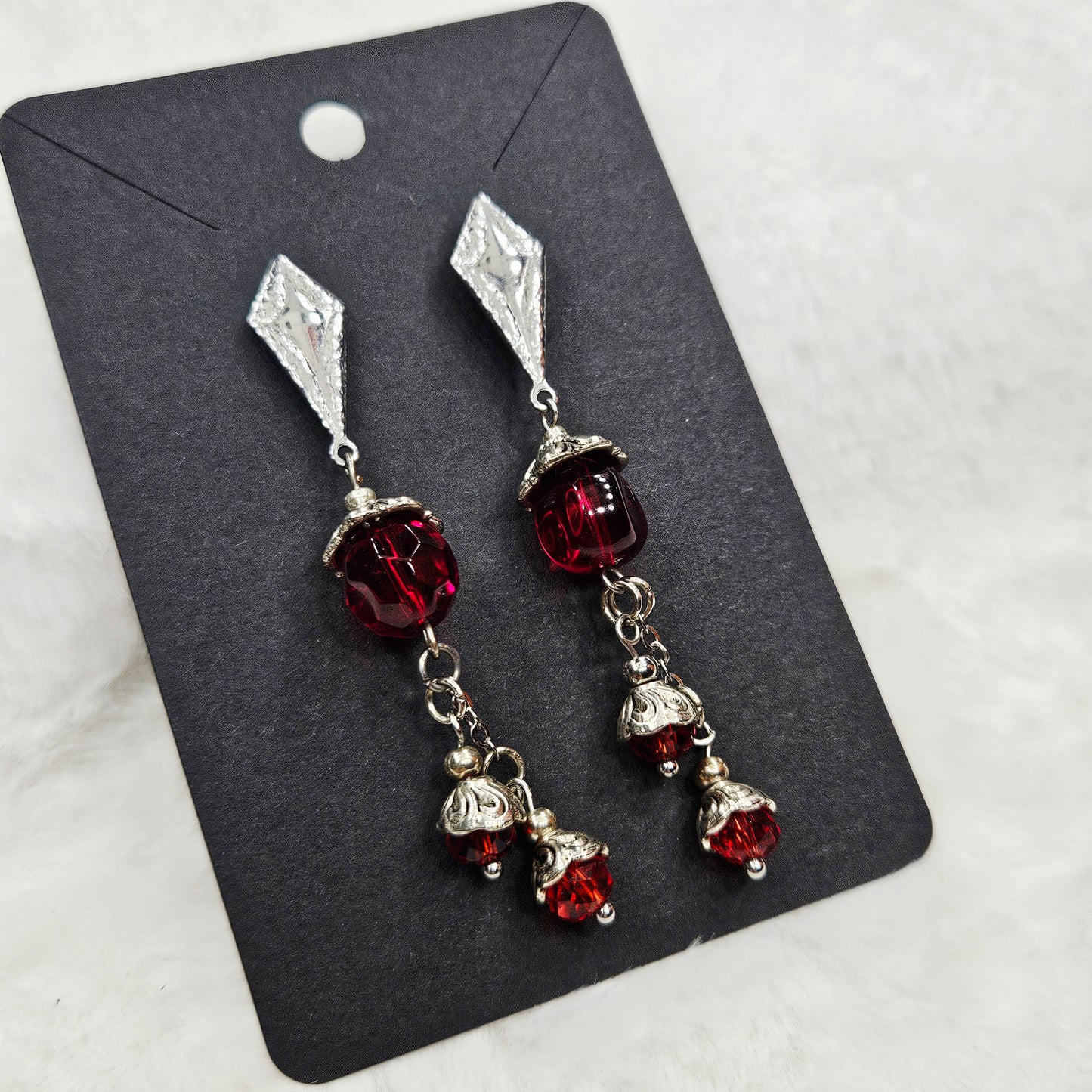 Deep Red Fire-polished Czech Glass Stud Dangle Earrings