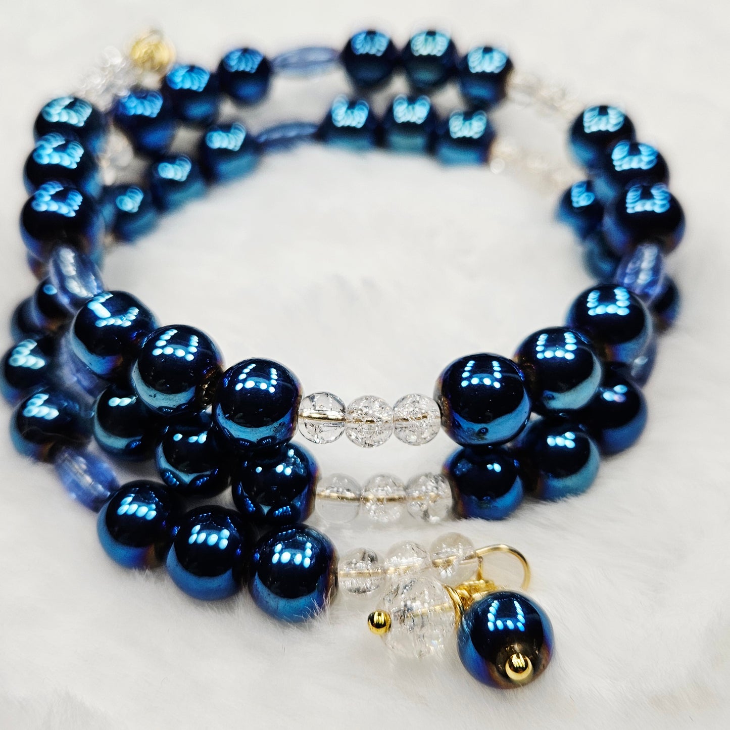 Metallic Midnight Blue Wrap Bracelet and Earrings