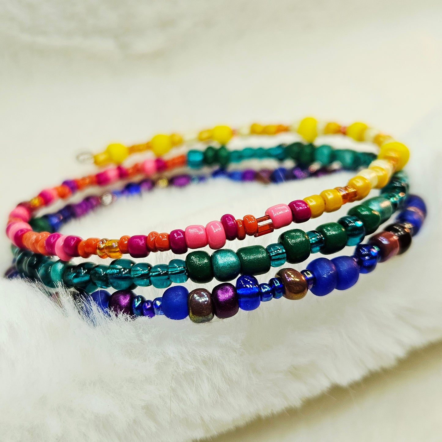 Vibrant Rainbow Seed Bead Wrap Bracelet