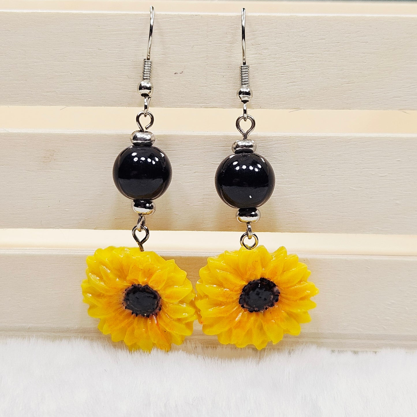 Handpainted Polymer Clay Sunflower Dangle Earrings