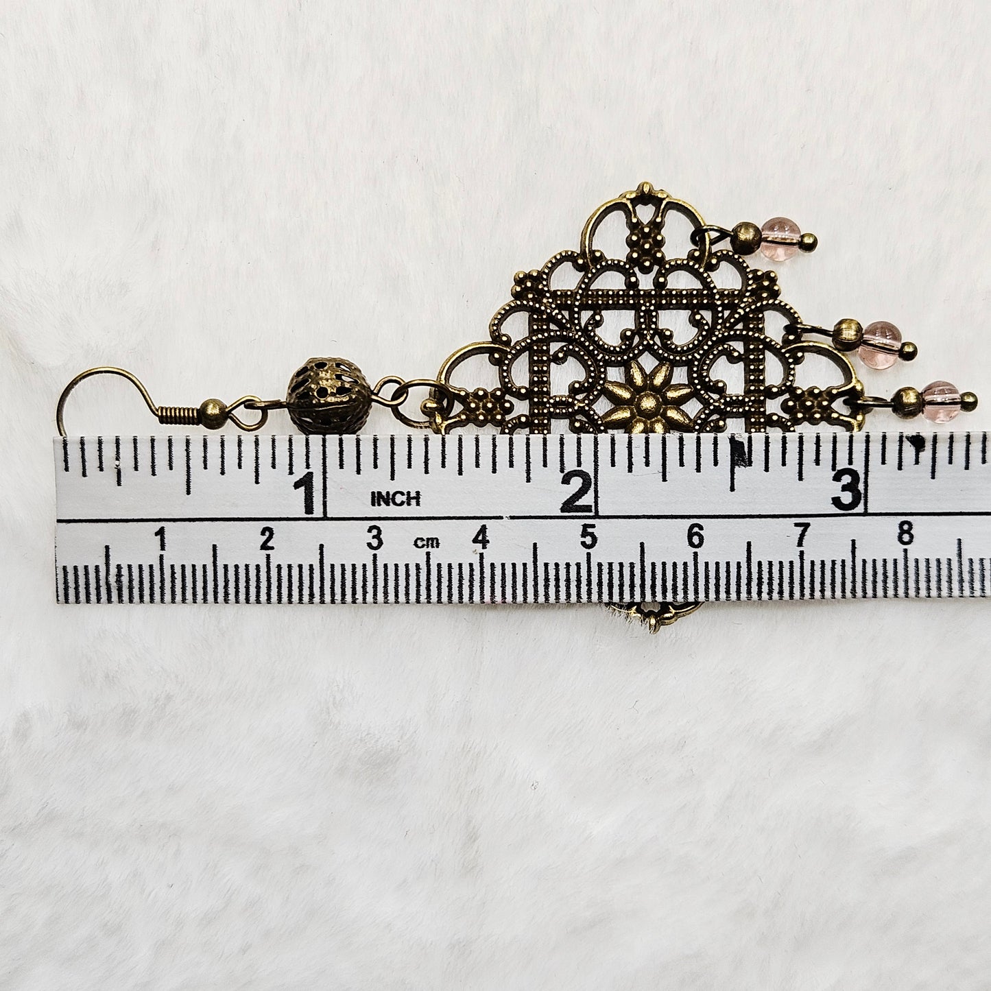 Square Antique Brass Tibetan Filigree Rhombus Chandelier Earrings with Smokey Dangles