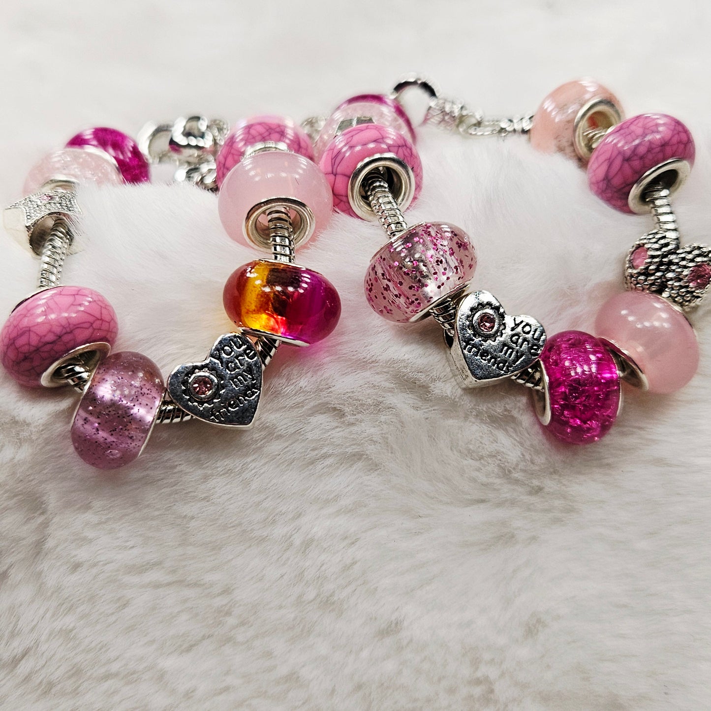 Two Customized Pink Star Friendship Bracelets