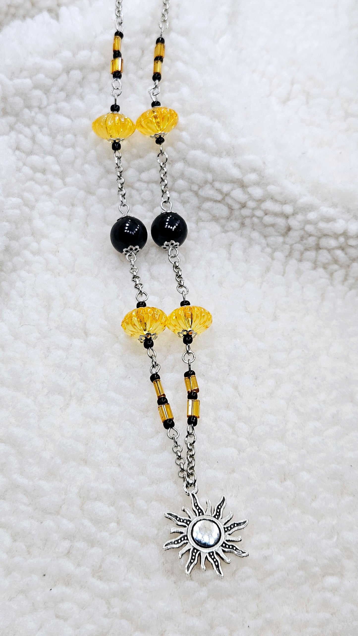 Golden Shining Suns Set - Silver Sun Pendant Necklace with Matching Sun Charm Earrings
