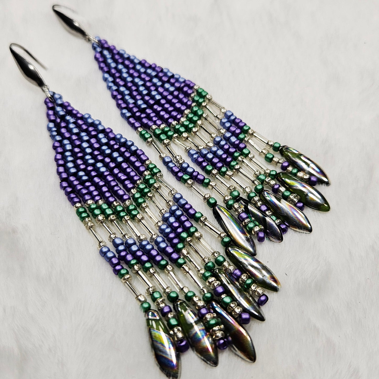 Lush Lavender Forrest Beaded Fringe Earrings