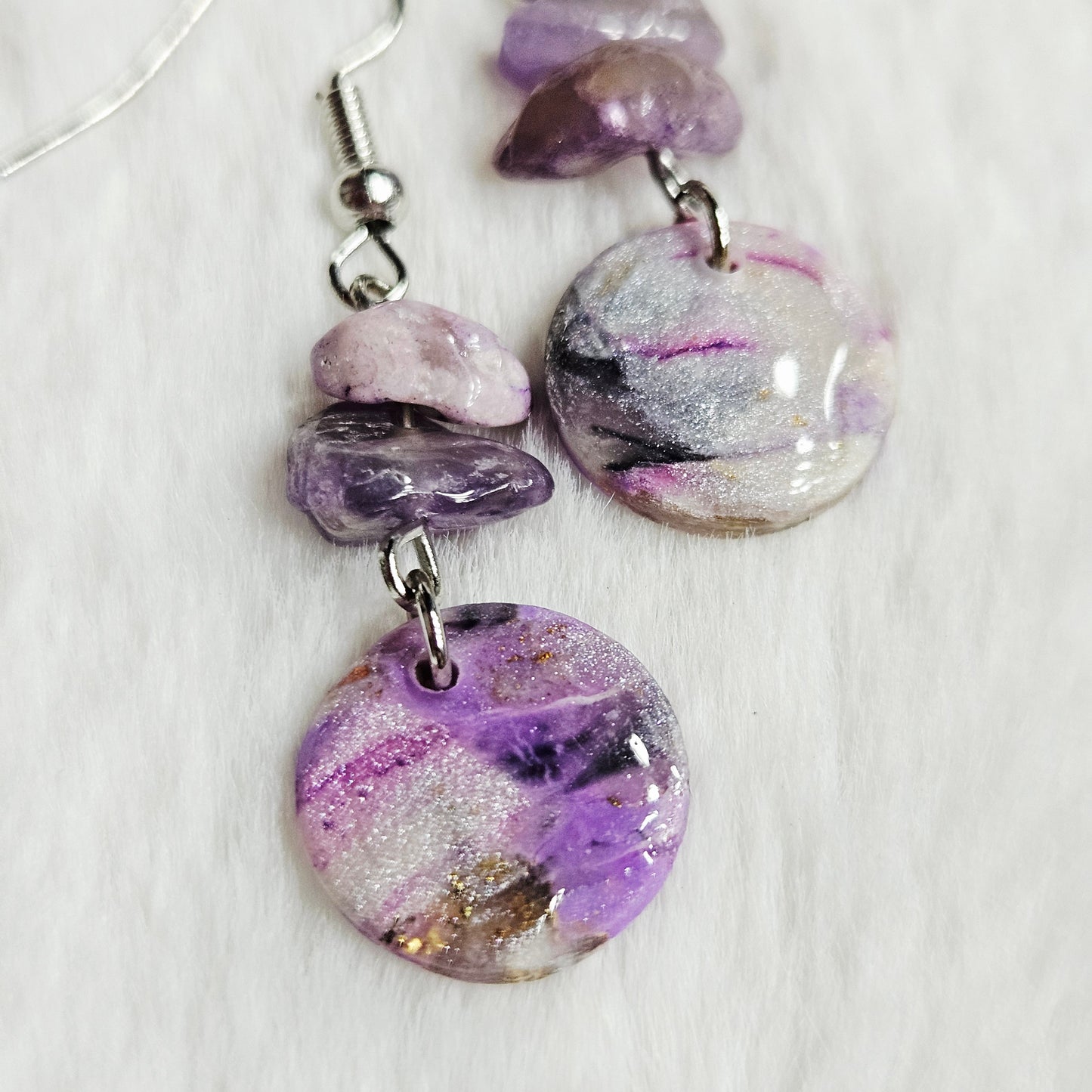 Purple Marble Clay with Gold Fleck and Amethyst Chips in Gold or Silver