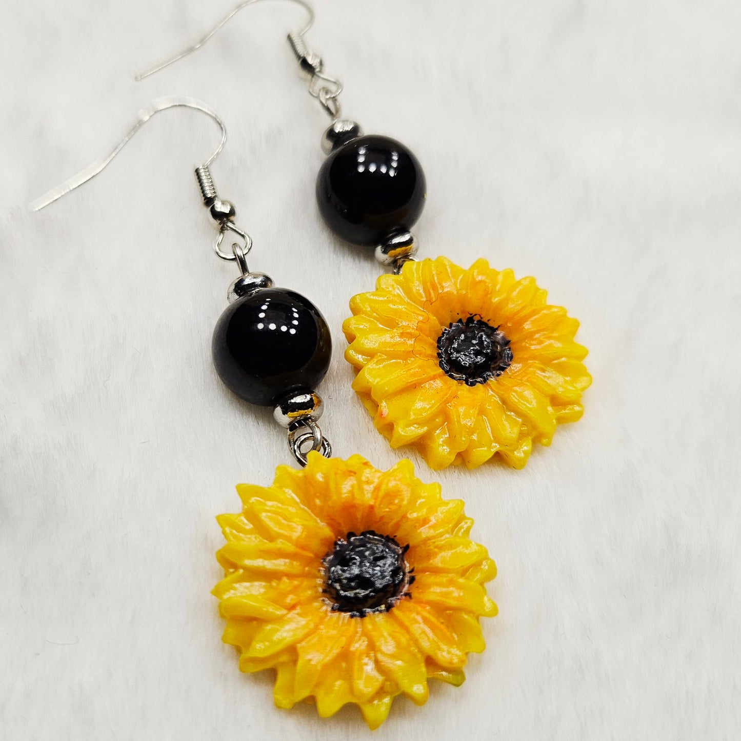 Handpainted Polymer Clay Sunflower Dangle Earrings