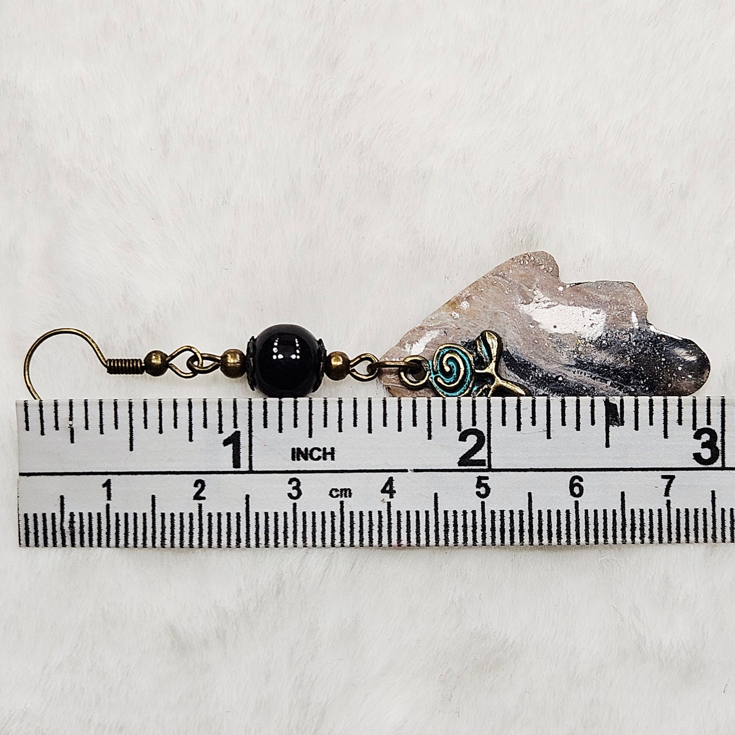 Black and Brown Gold Flake Marble Polymer Clay Earrings with Rose Charm