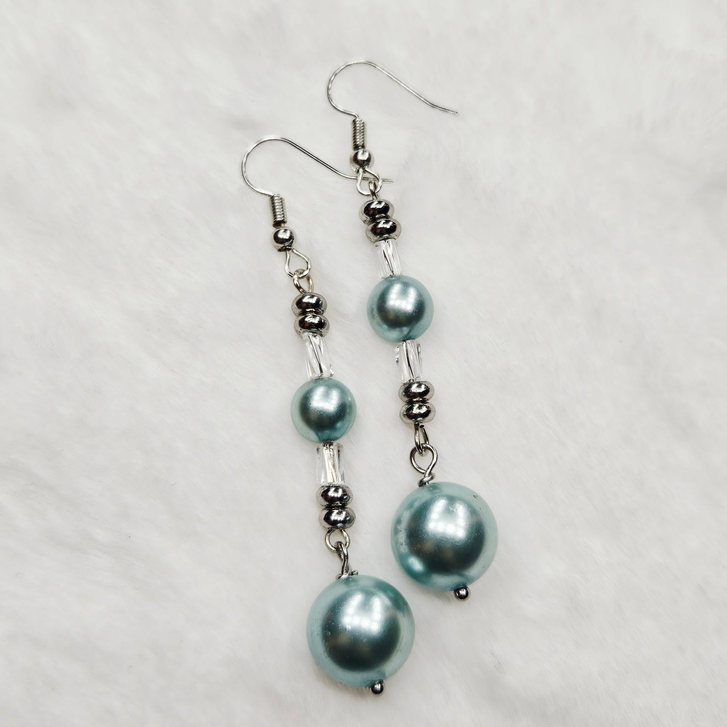 Classy Light Blue Pearls and Twisted Glass Dangle Earrings