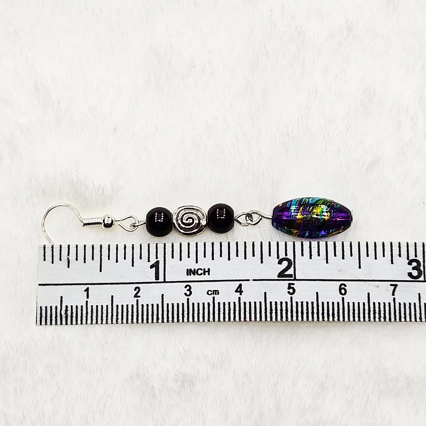 Multicolored Metallic Dangle Earrings with Silver Swirls - 2½"