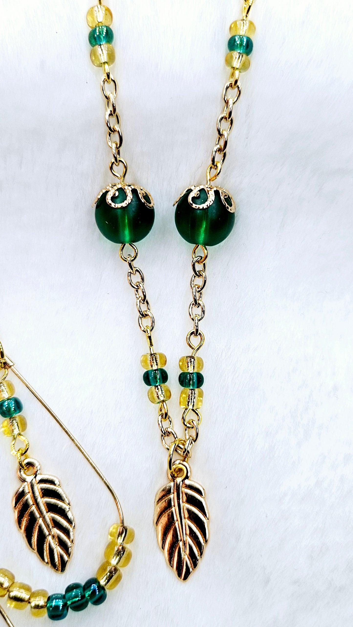 Gallant Golden Leaves Set: Golden Leaf Pendant Necklace & Earrings with Gold Teardrop Hoops
