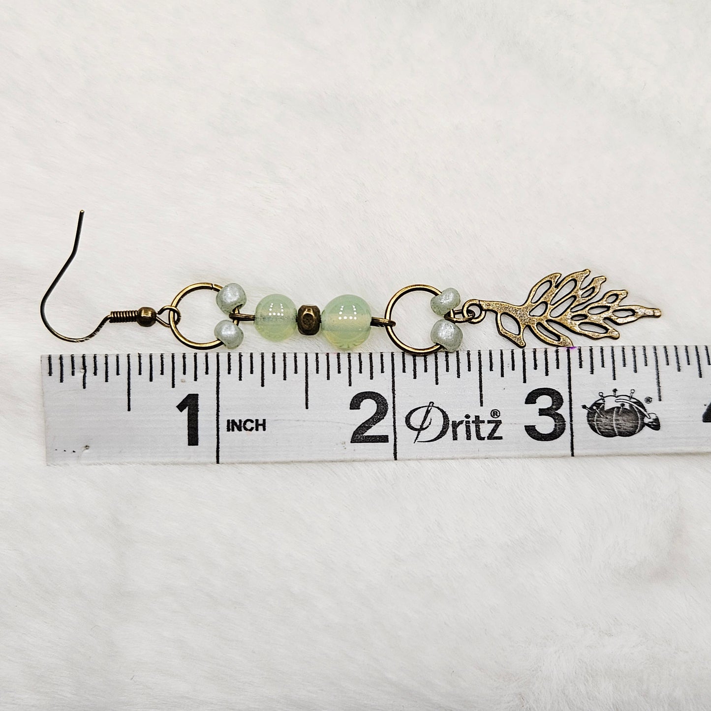 Long Brass Leaf and Pale Green Dangles