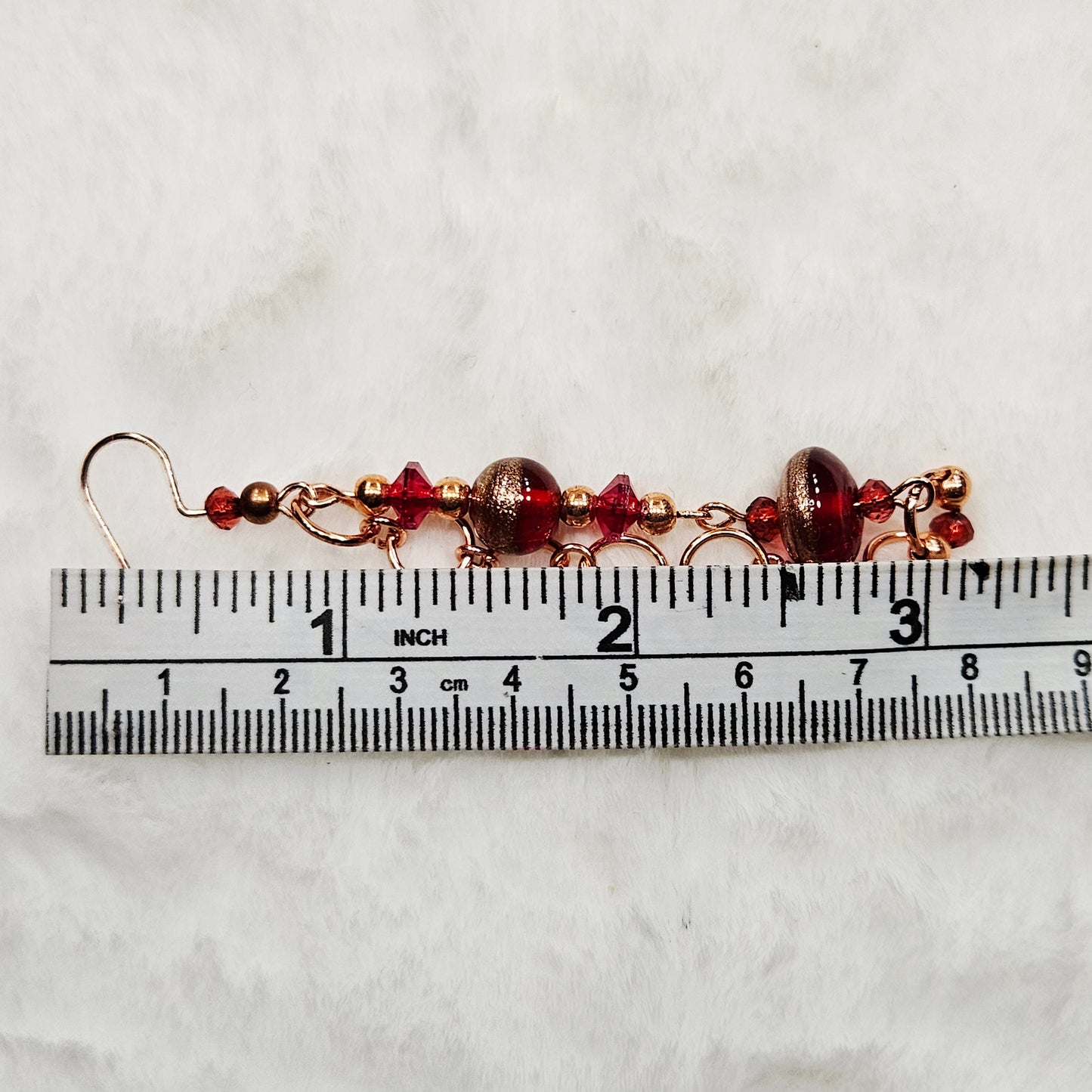 Unique Red Glass and Red Copper Chain Earrings