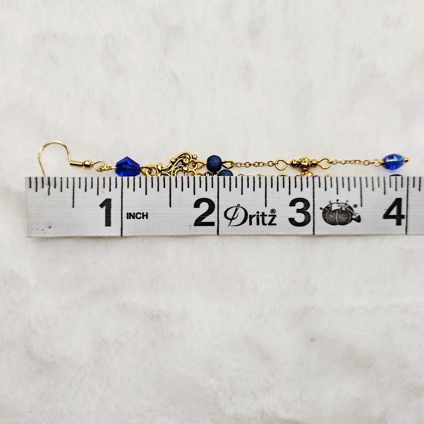 Long Blue Crystal Micro Chandelier Earrings in Silver or Gold