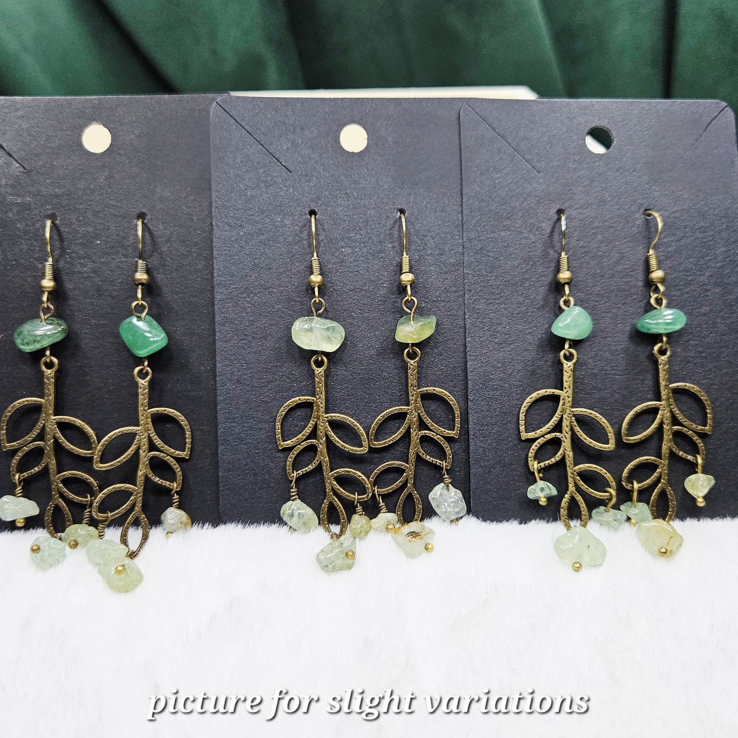 Textured Antique Brass Branch Earrings with Peridot Chip Dangles