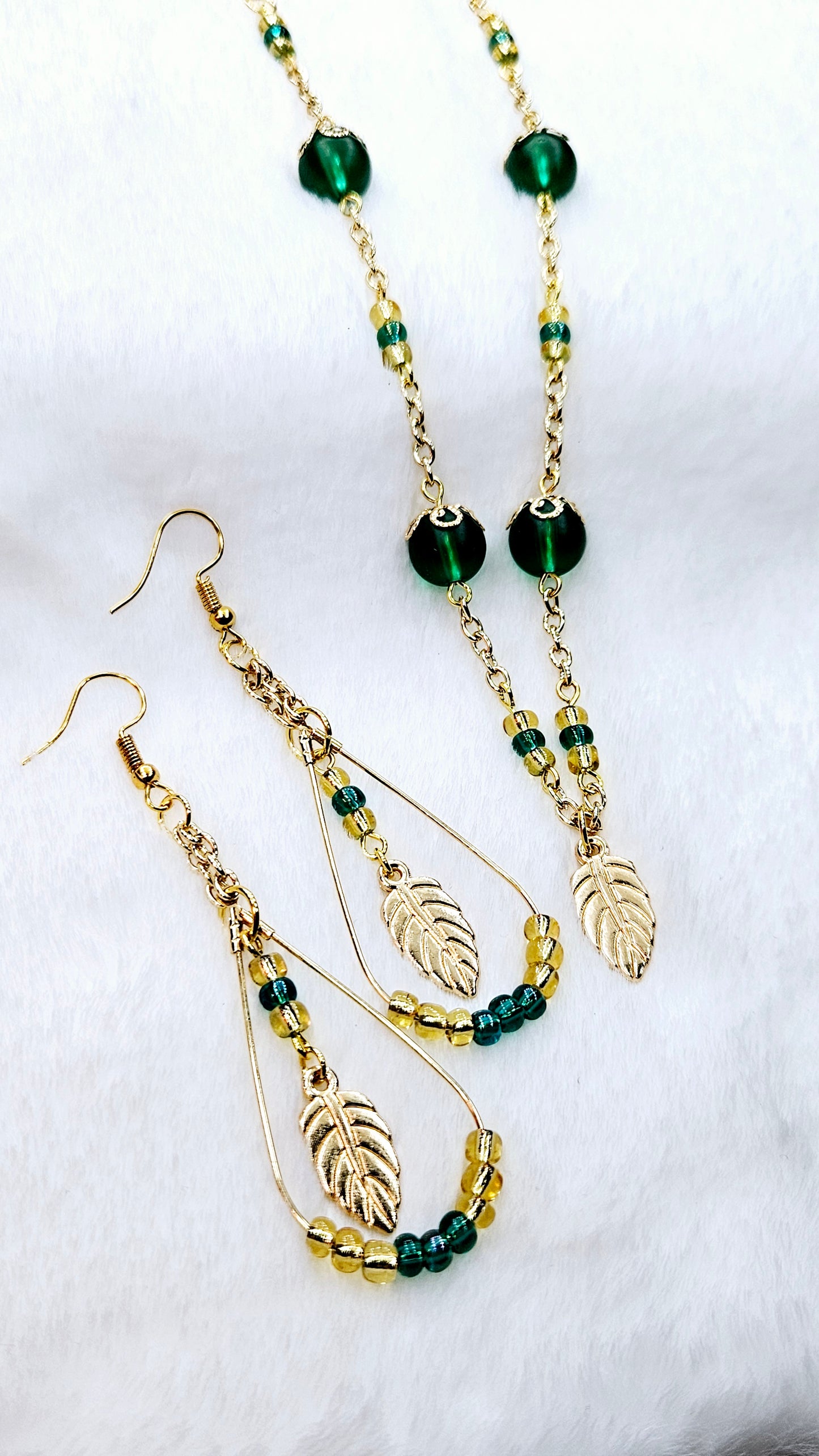 Gallant Golden Leaves Set: Golden Leaf Pendant Necklace & Earrings with Gold Teardrop Hoops