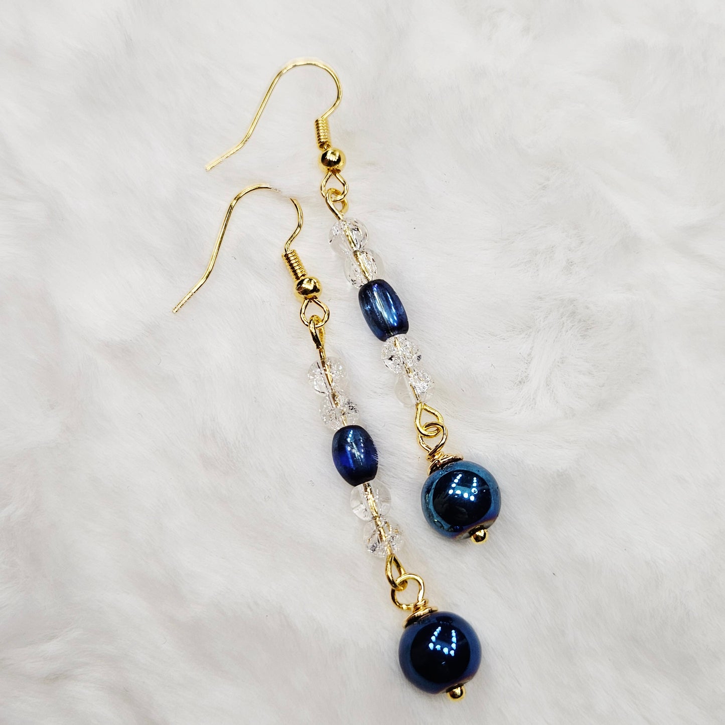 Metallic Midnight Blue Wrap Bracelet and Earrings