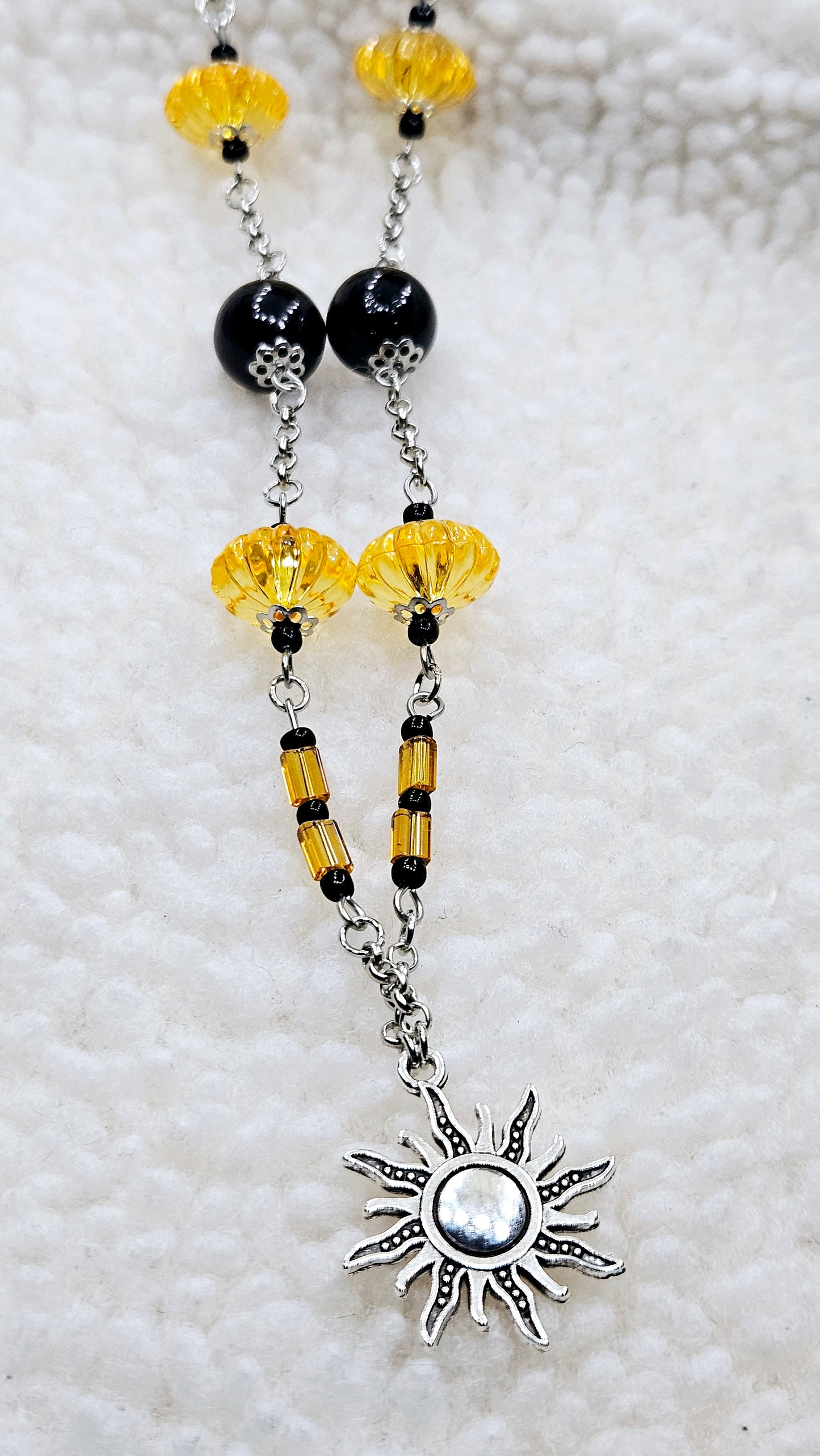 Golden Shining Suns Set - Silver Sun Pendant Necklace with Matching Sun Charm Earrings
