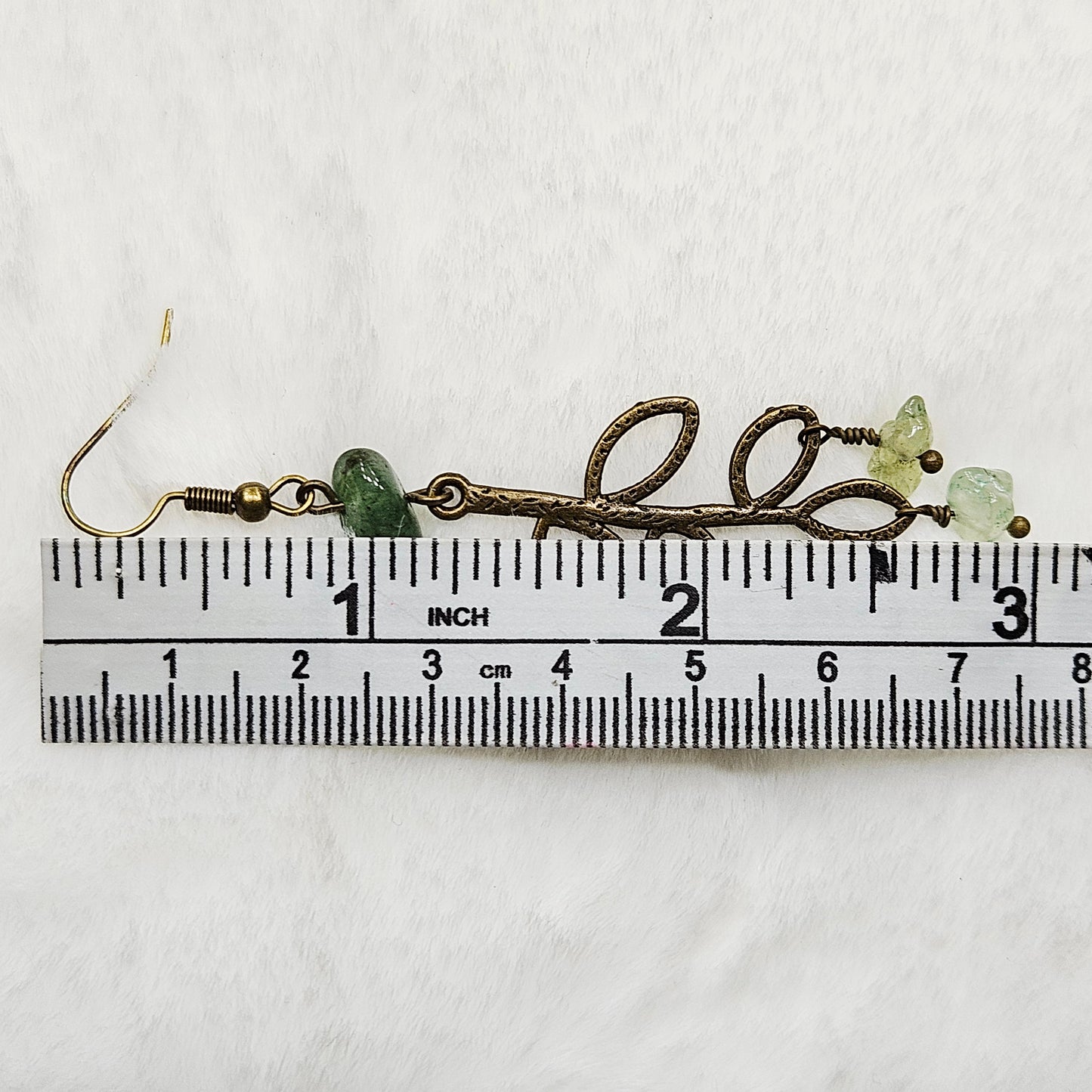 Textured Antique Brass Branch Earrings with Peridot Chip Dangles