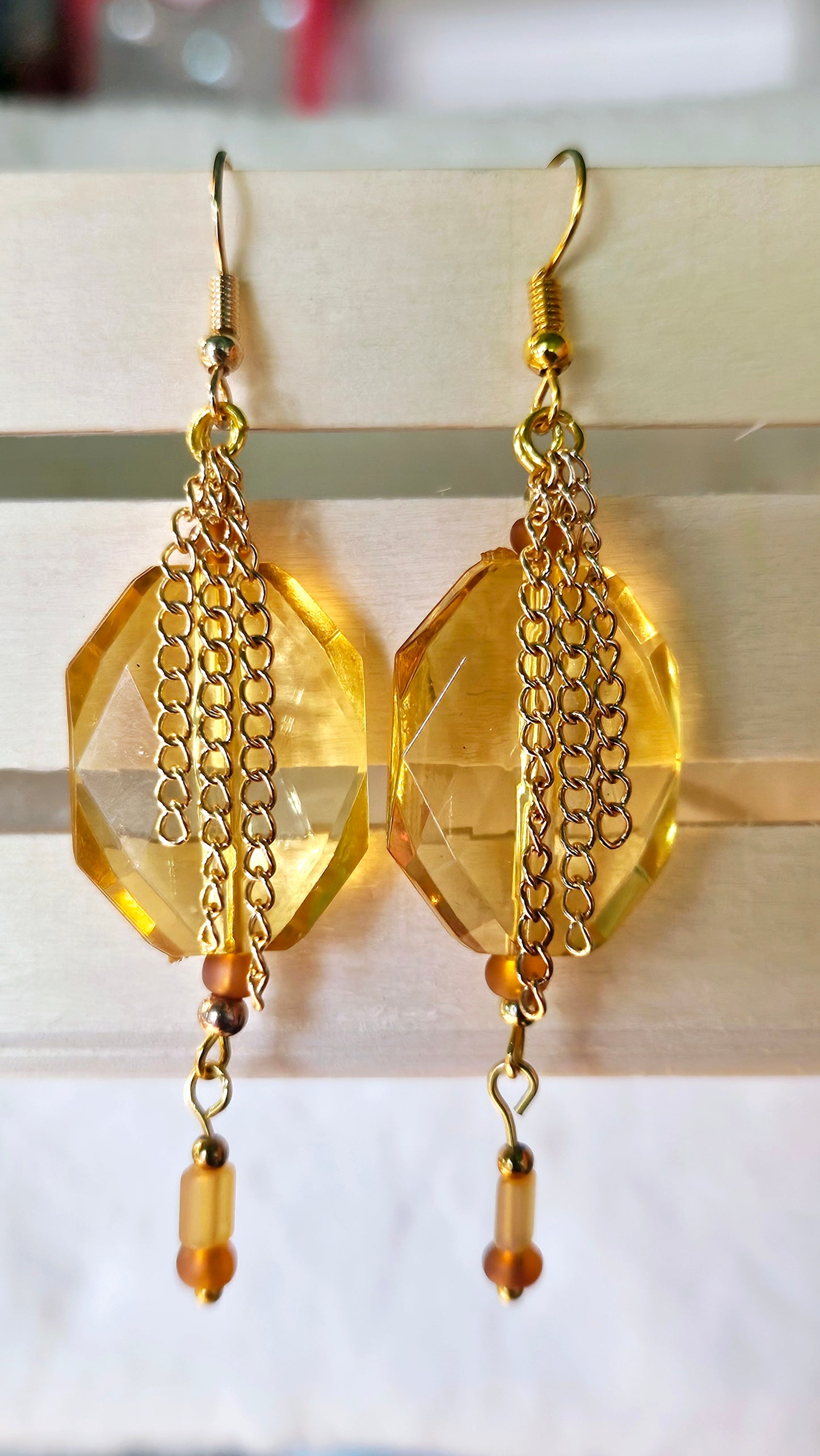 Robust Retro Amber Gems & Chain Dangle Earrings