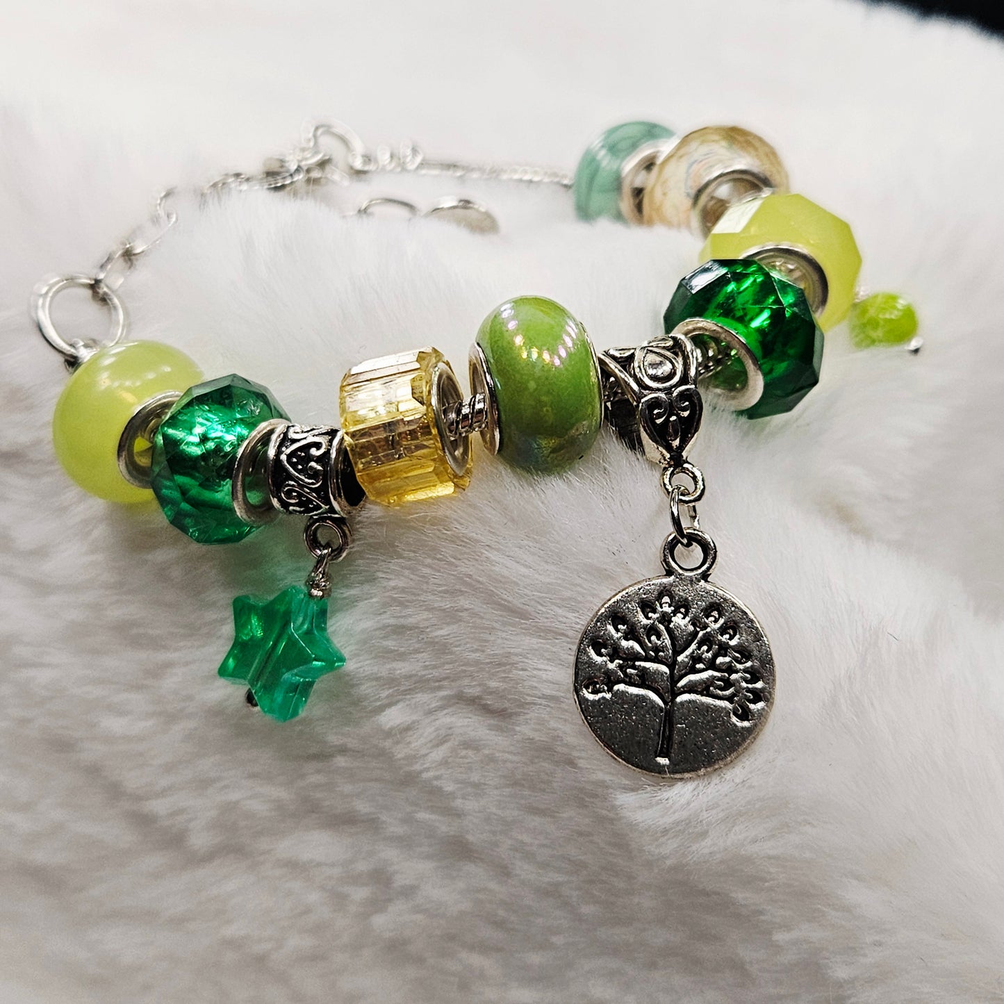 Customized Green Tree and Star Charm Bracelet