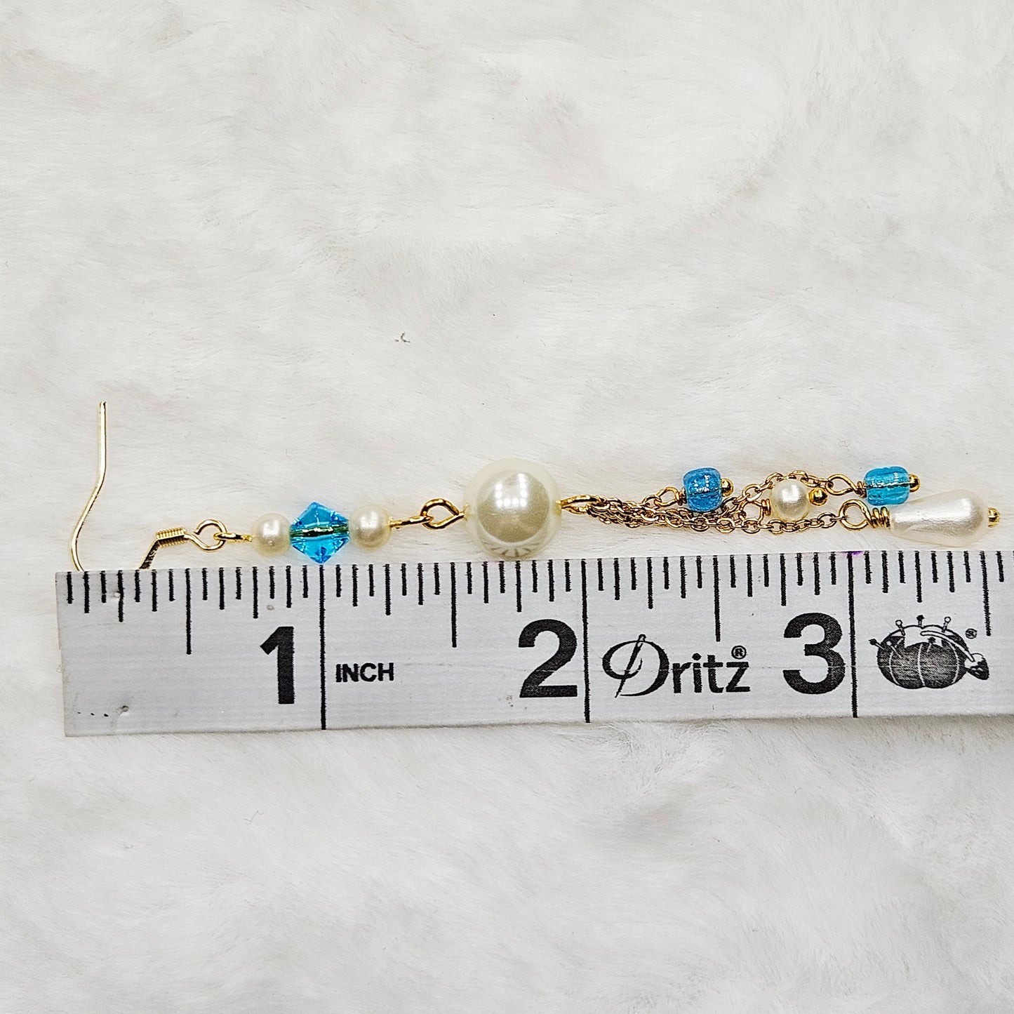 Long Light Blue and Pearl Gold Chain Dangles